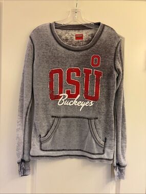 OSU Buckeyes Gray Crewneck Waffle-Knit Pullover